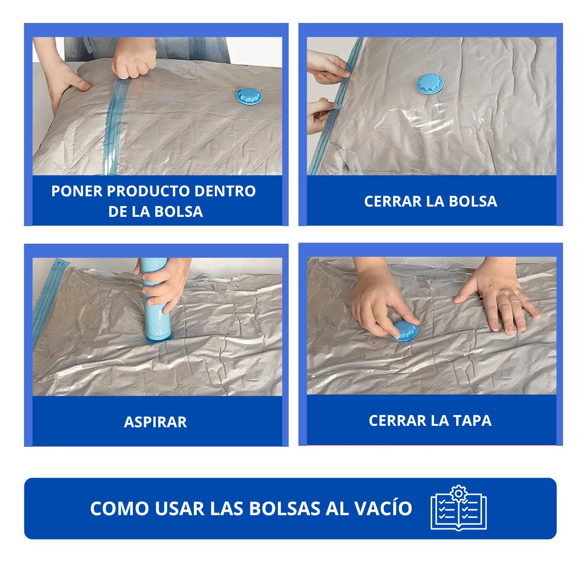 Bolsas de Vacío Compresor de Ropa 90x120 cm *Pack 4 unidades - ¿Tus prendas se sienten húmedas y con olor a guardado otra vez?
