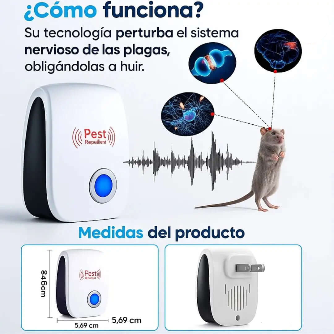 Repelente Eléctrico Ultrasonico "PlagaStop"- Aleja a Ratas e Insectos y Protege a tu Familia
