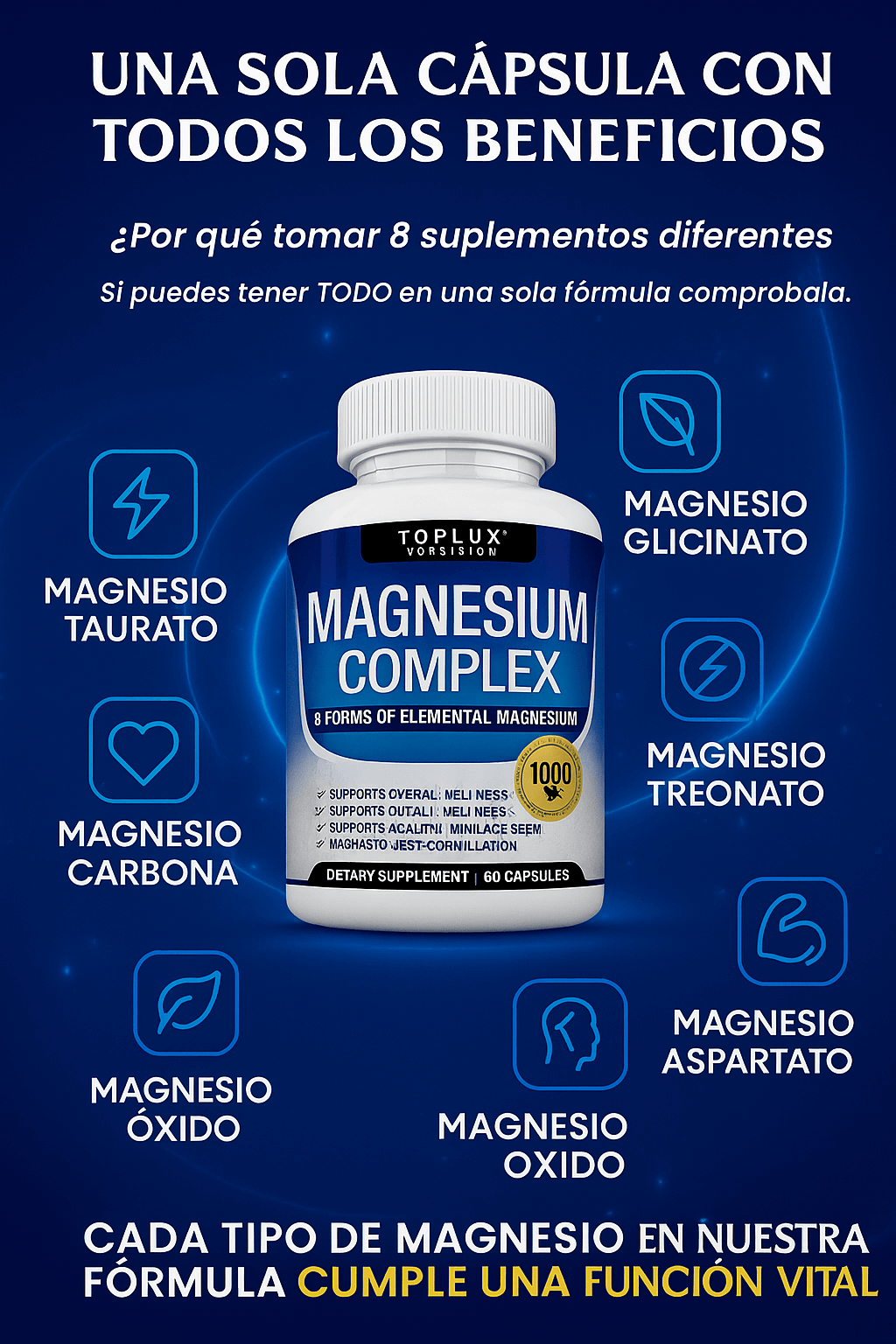 MAGNESIO COMPLEX 8 ELEMENTAL Toplux 1000 mg - El mejor aliado para tu bienestar