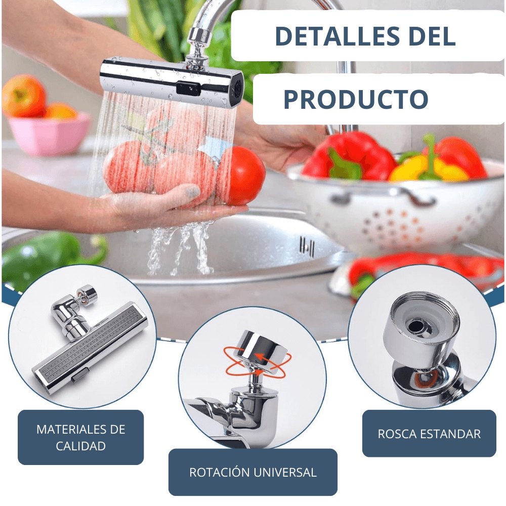 Extensor Llave giratoria FlexiPro™ + Limpia Ollas - Comodidad sin salpicar ni perder agua