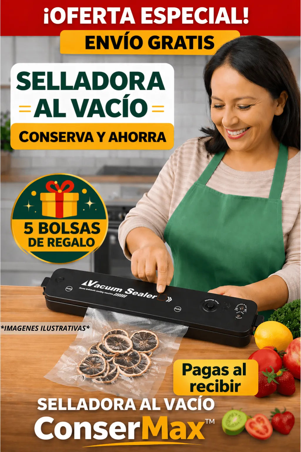 Selladora al Vacío ConserMax™ - “Cuida tus alimentos, cuida tu bolsillo”