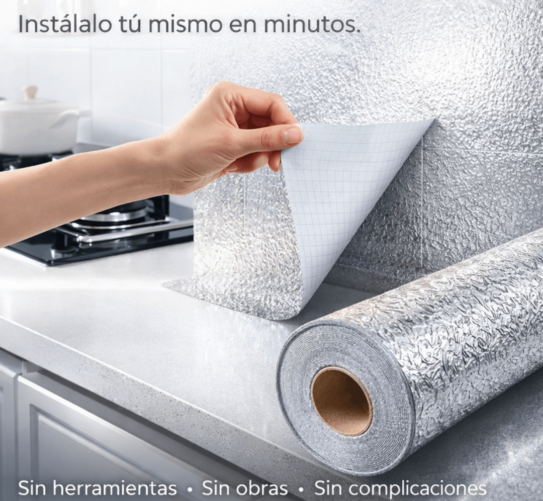 PAPEL DE ALUMINIO AUTOADHESIVO DE COCINA AlumiPlus™ - Un cambio simple que transforma tu espacio