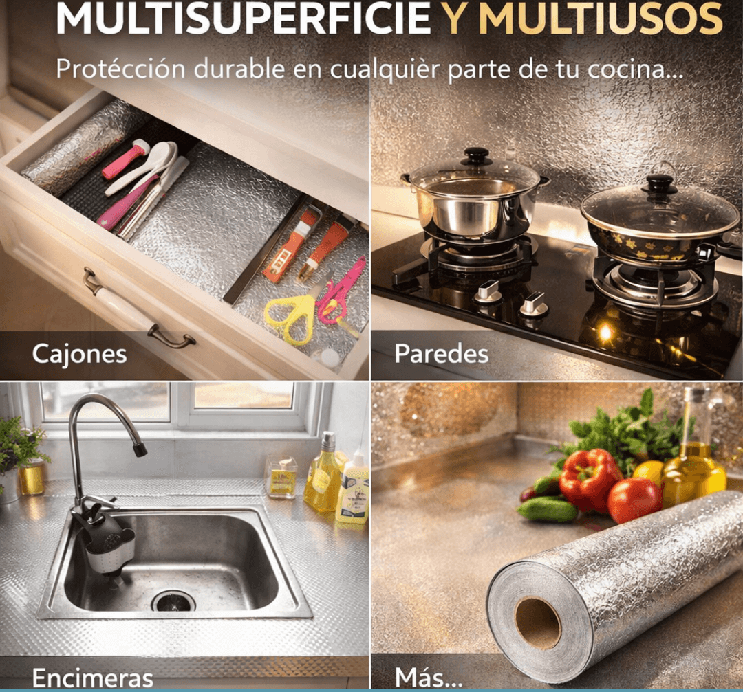 PAPEL DE ALUMINIO AUTOADHESIVO DE COCINA AlumiPlus™ - Un cambio simple que transforma tu espacio