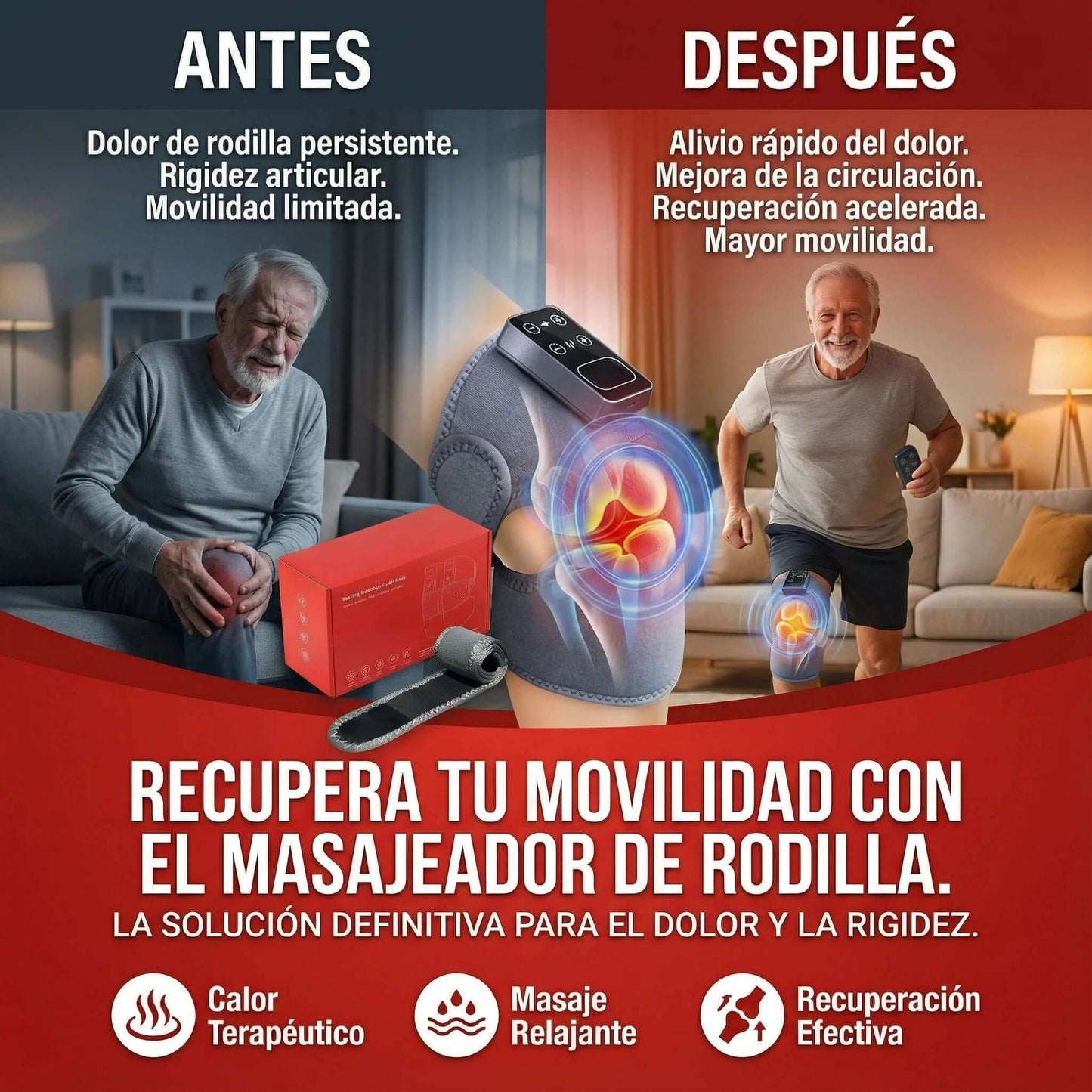 Masajeador Térmico RodillaRelax Pro™ - Alivio, relajación y bienestar para tus rodillas todos los días.