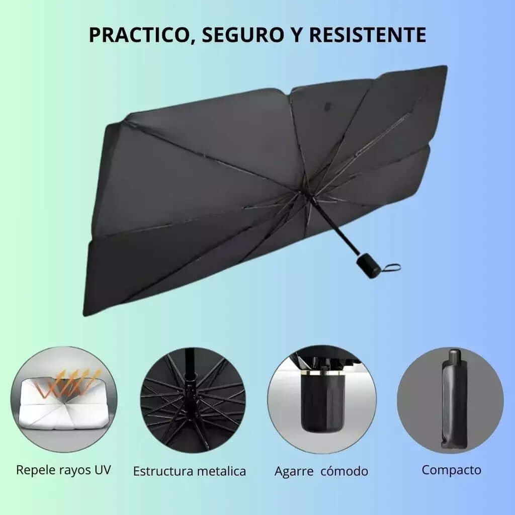 "Parasol Plegable para Auto SOLIX™"- Evita quemaduras al entrar a tu auto y protege el interior expuesto al sol.