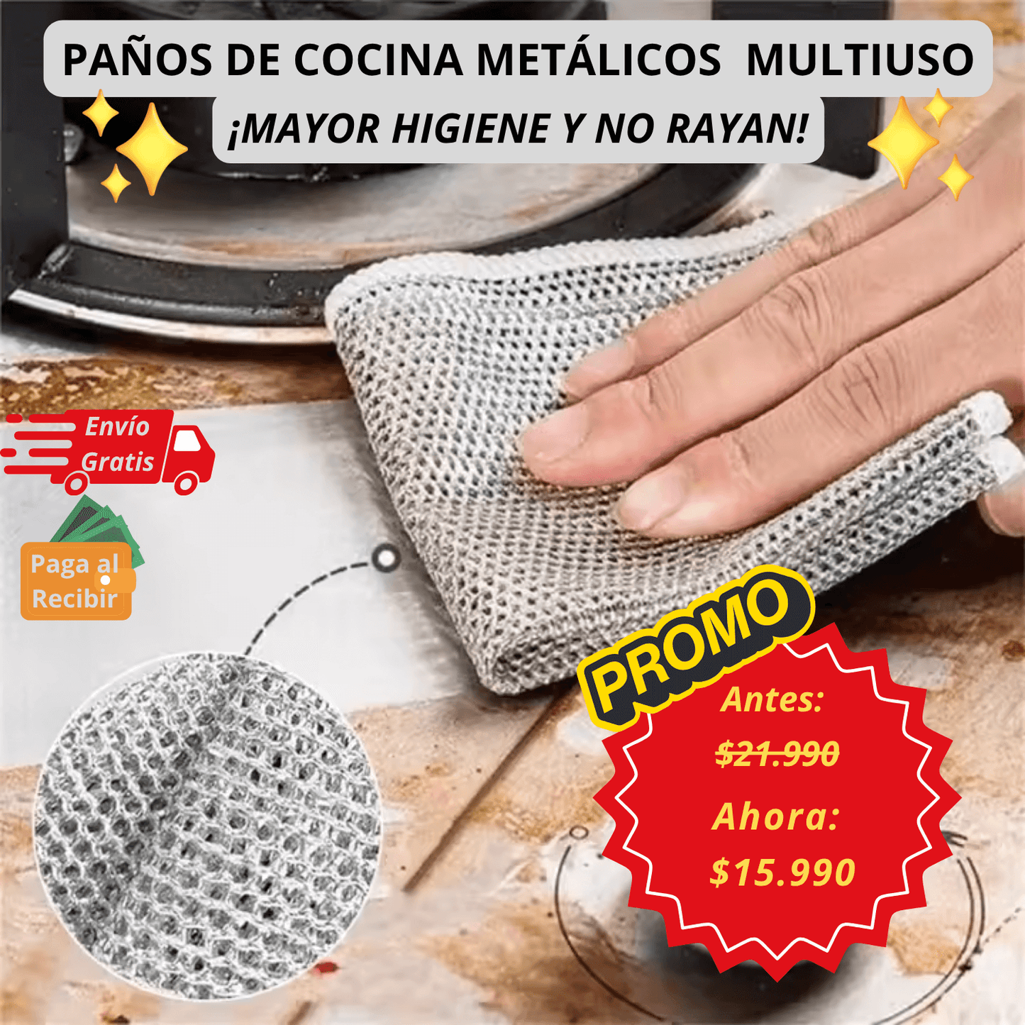 Paños Metálicos Multiuso de Limpieza 5Pc