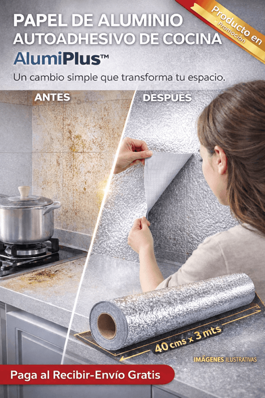 PAPEL DE ALUMINIO AUTOADHESIVO DE COCINA AlumiPlus™ - Un cambio simple que transforma tu espacio