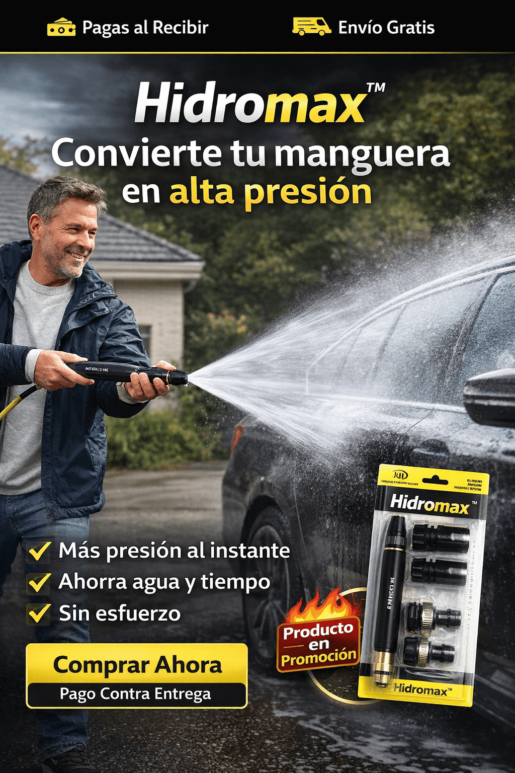 Boquilla pulverizador de agua Hidromax™ - Limpieza potente para auto, patio y hogar