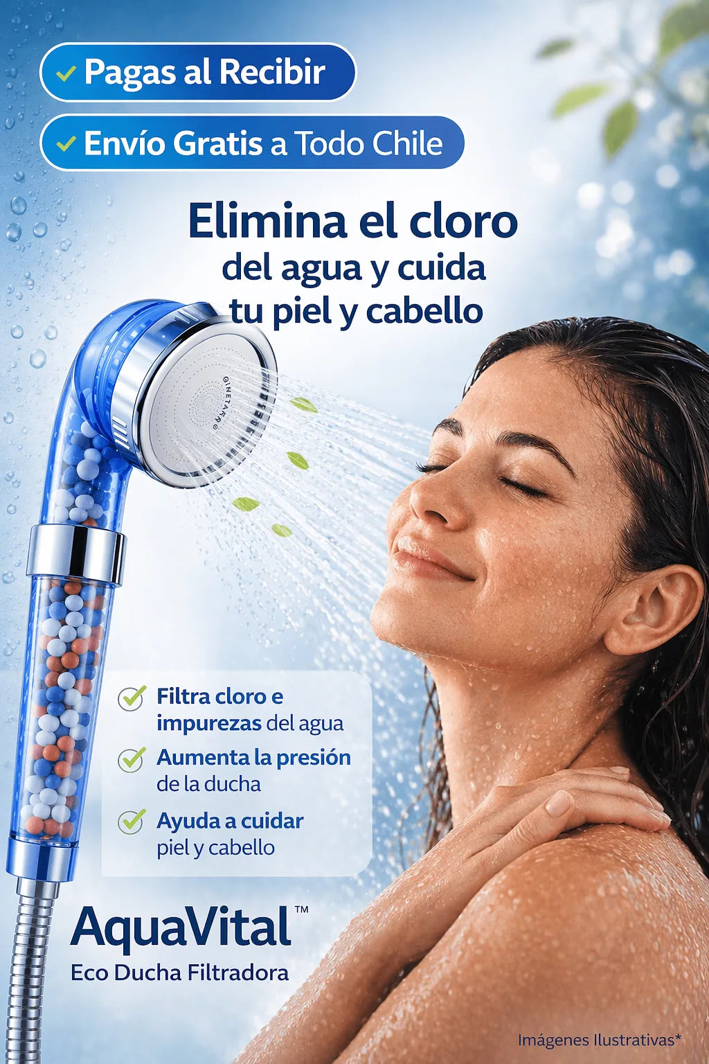 Eco Ducha Spa AquaVital™ Ducha Purificante - Protege tu piel y cabello eliminando el cloro del agua en cada ducha.
