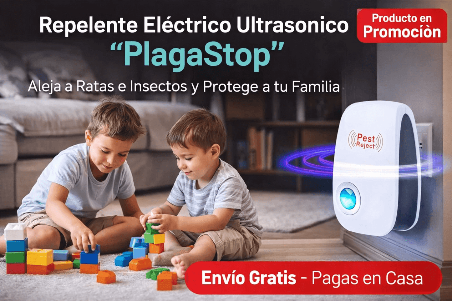 Repelente Eléctrico Ultrasonico "PlagaStop"- Aleja a Ratas e Insectos y Protege a tu Familia